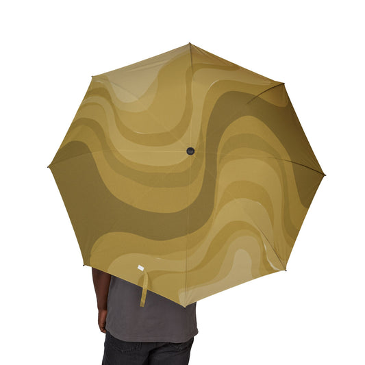 Brown Wavey Foldable Umbrella - Compact & Chic