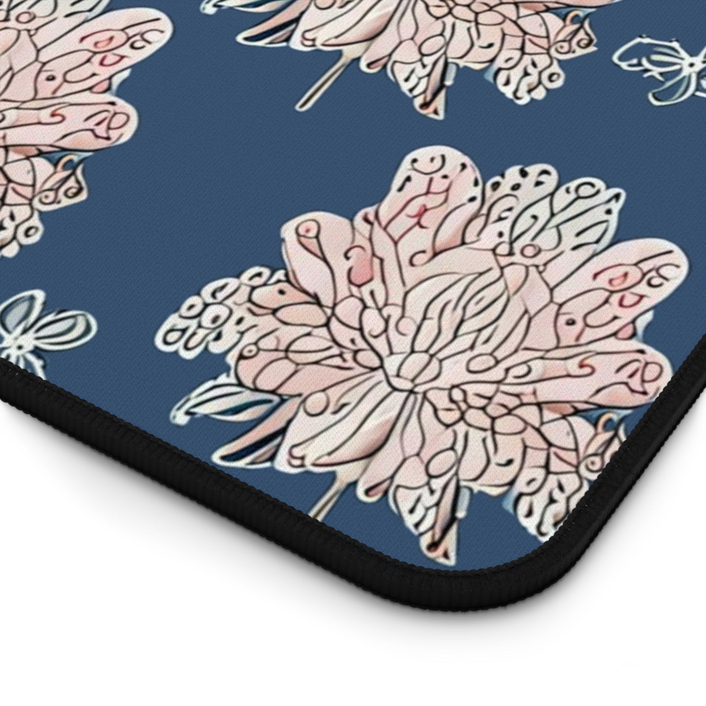 Rose White Floral Butterflies 12" x 22" Desk Mat