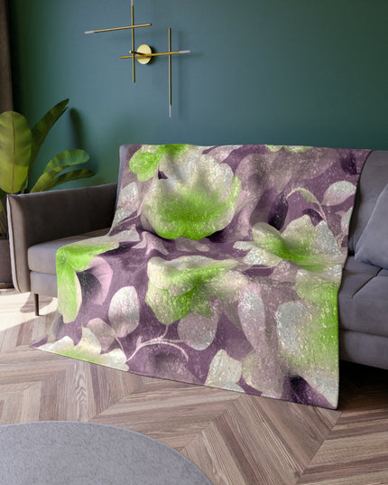 Lime Lavender Floral Bunch Crushed Velvet Blanket, 50" x 60"