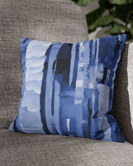 Striped Deep Blue Spun Polyester Square Pillowcase, 14" x 14"