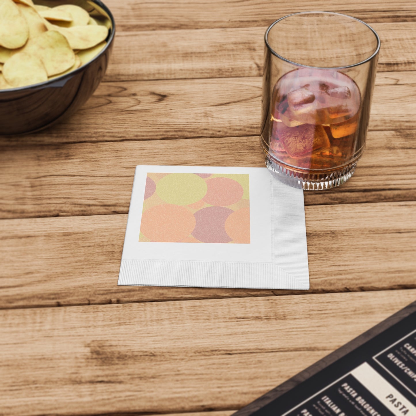 Pastel Hot Peach Patches White Coined Napkins, 4.8" x 4.8"