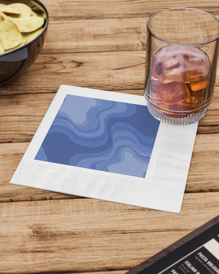 Deep Blue Wavey White Coined Napkins, 6.5" x 6.5"