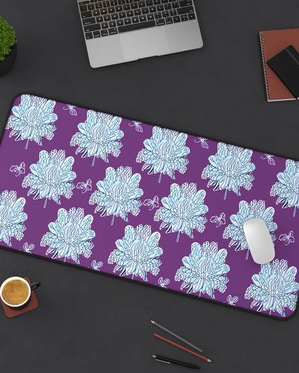 Blue Floral Butterflies 16" x 32" Desk Mat