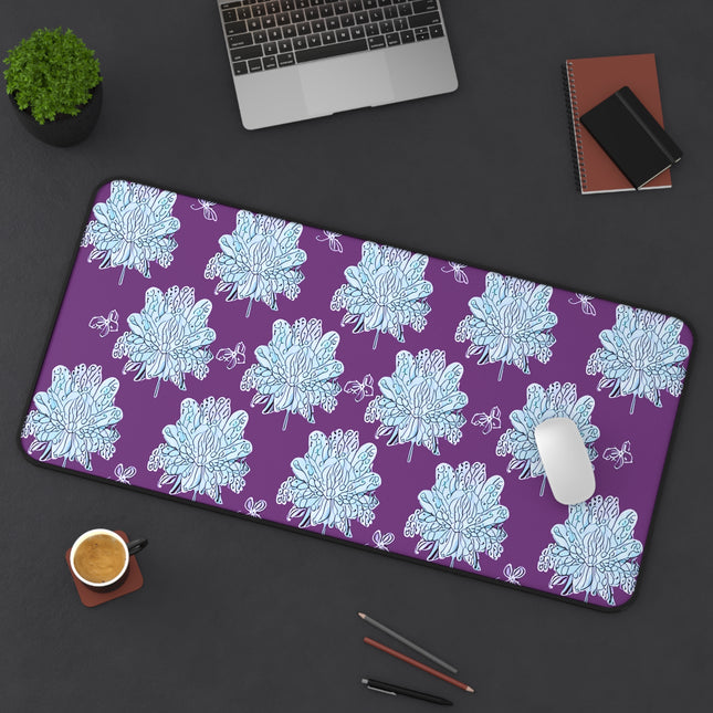 Blue Floral Butterflies 16" x 32" Desk Mat