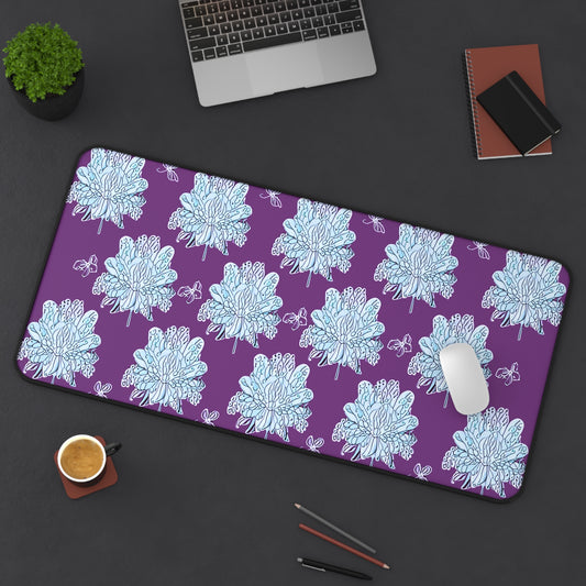 Blue Floral Butterflies 16" x 32" Desk Mat