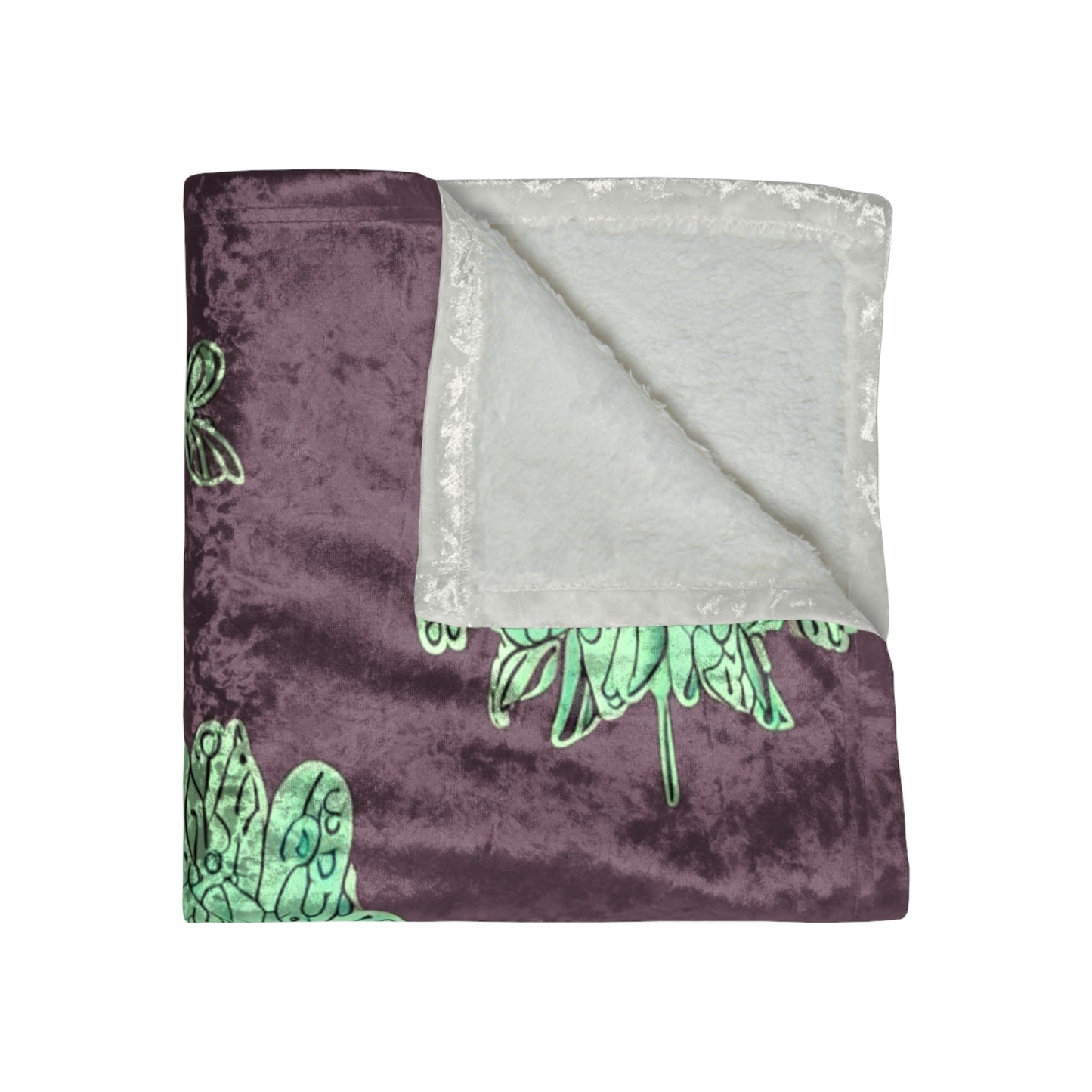 Mint Green Floral Butterflies 50" x 60" Crushed Velvet Blanket