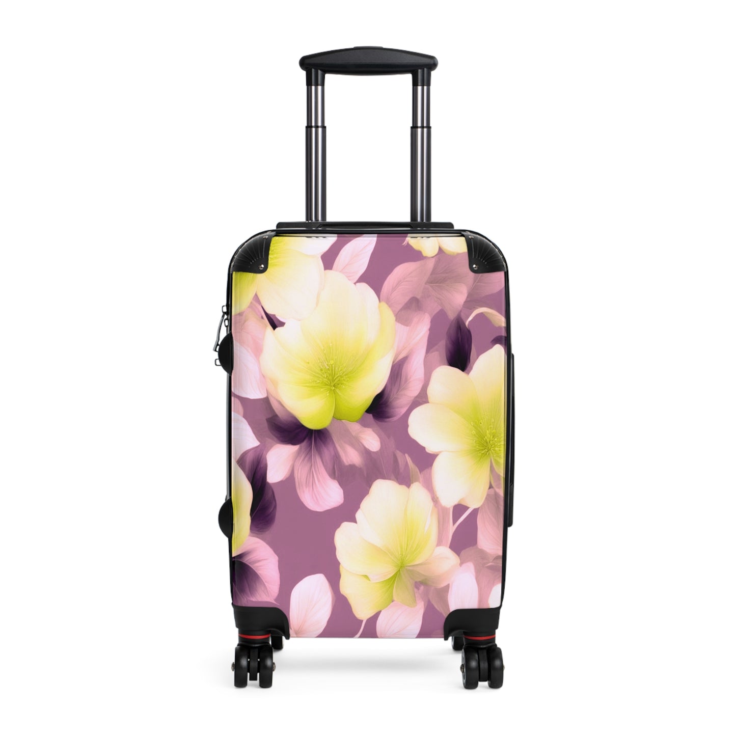 Lemon Blossom Floral Bunch Small Suitcase with built in lock, 4 double-wheels, telescopic handle, and ABS back hard-shell