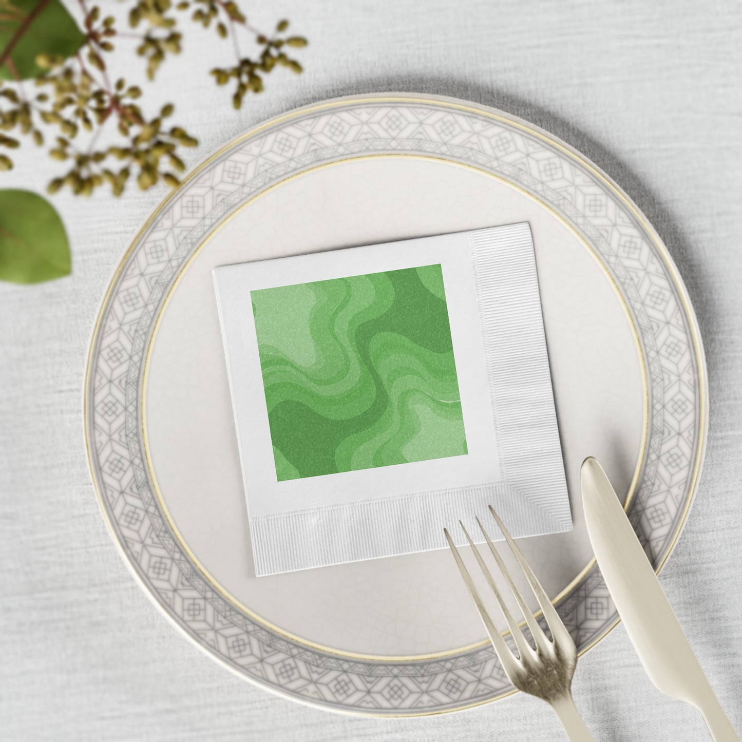 Greenie Meanie Wavey White Coined Napkins, 4.8" x 4.8"