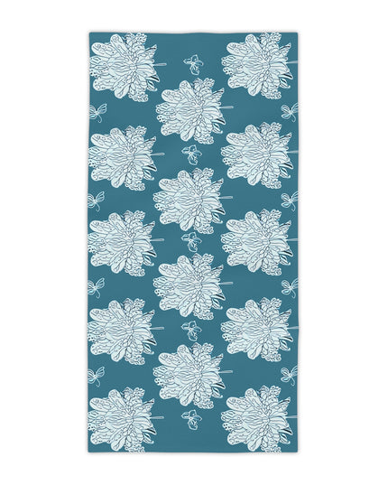 Tif Green White Floral Butterflies Beach Towel, 30" x 60"