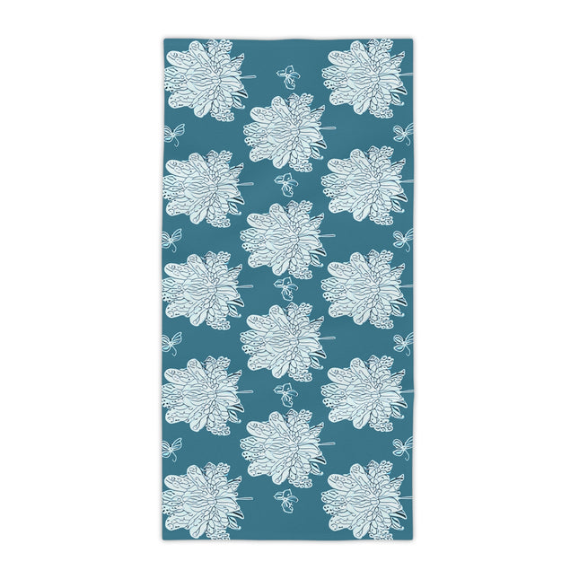 Tif Green White Floral Butterflies Beach Towel, 30" x 60"