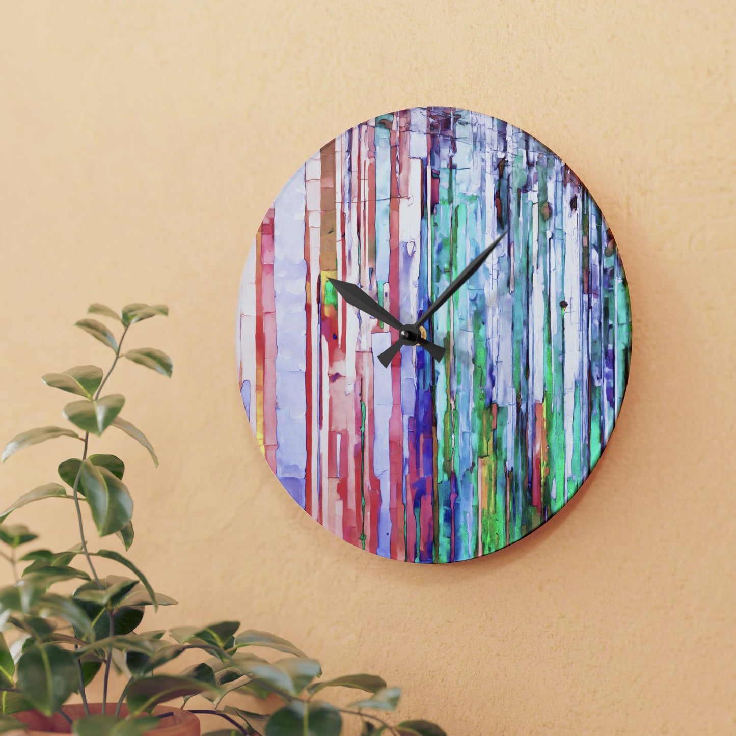 Striped Pastels Acrylic Wall Clock, Round or Square, 10.75" x 10.75"