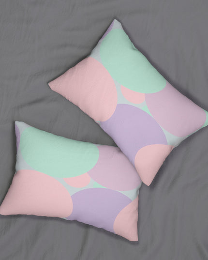 Pastel Peach and Soft Green Patches Spun Polyester Lumbar Pillow, 20" x 14"