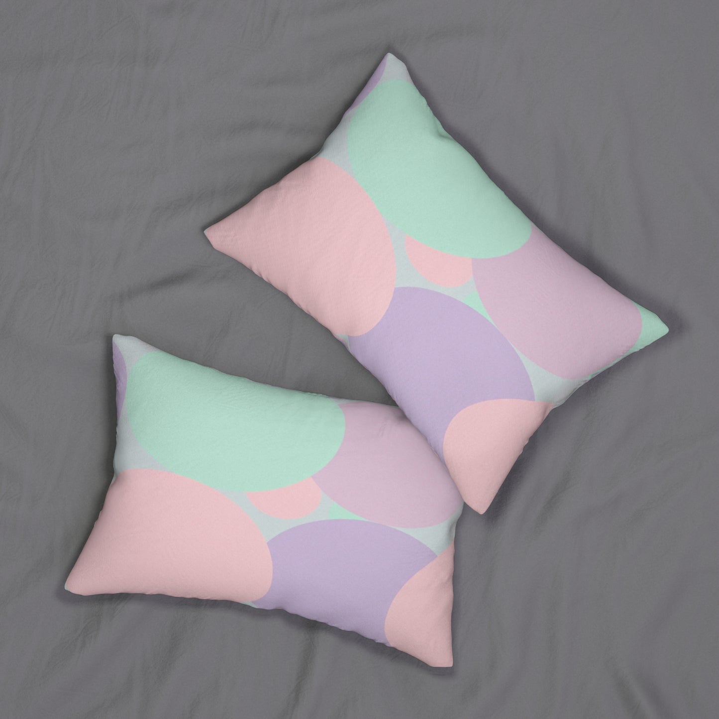 Pastel Peach and Soft Green Patches Spun Polyester Lumbar Pillow, 20" x 14"