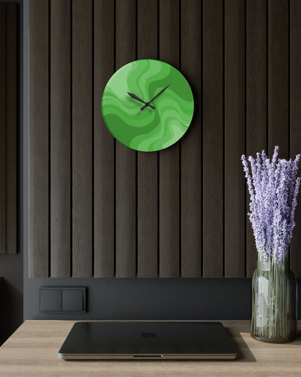 Greenie Meanie Wavey 10.75" x 10.75" Round or Square Acrylic Wall Clock