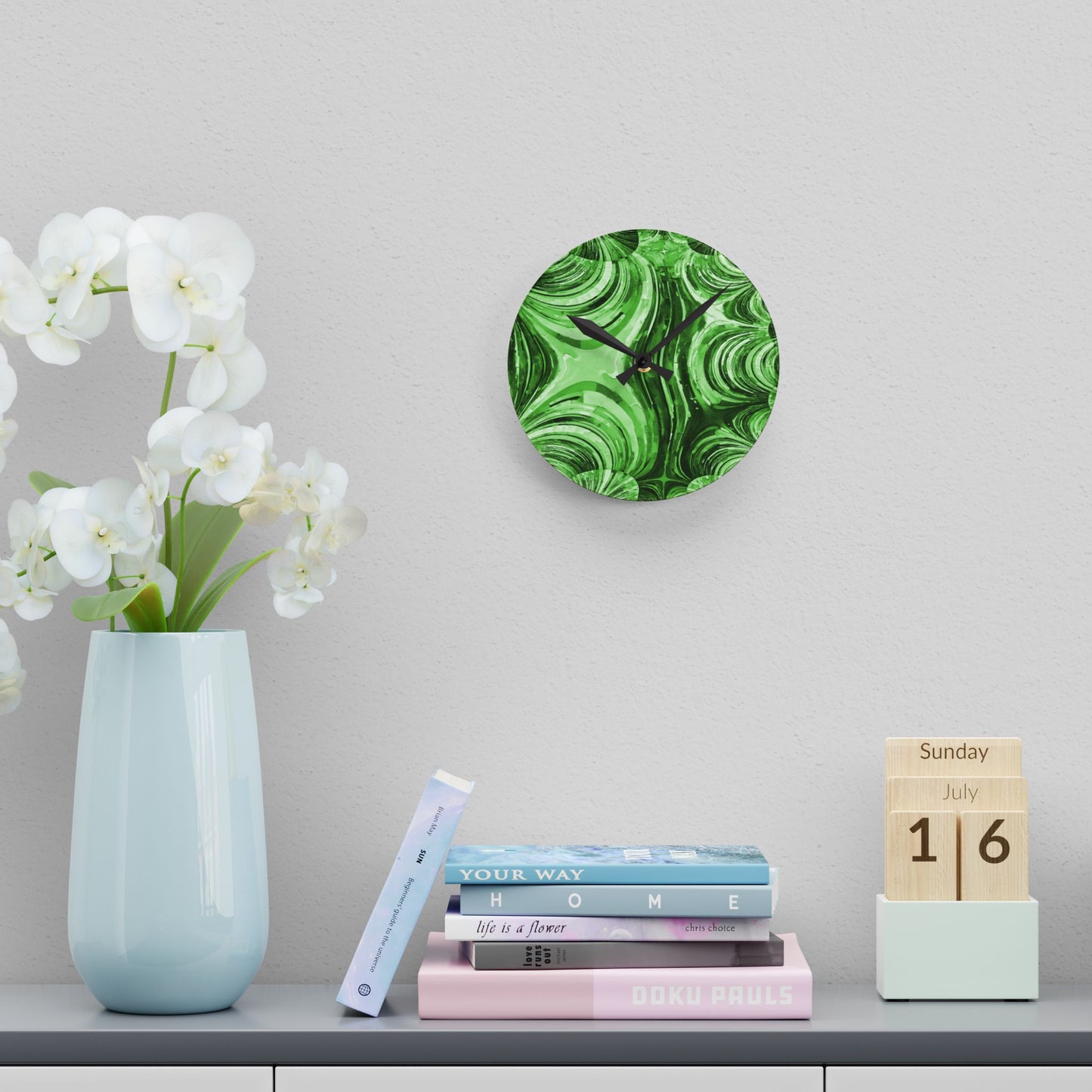 Uzi Spiral Mint Pastel Acrylic Round Wall Clock, 8" x 8"