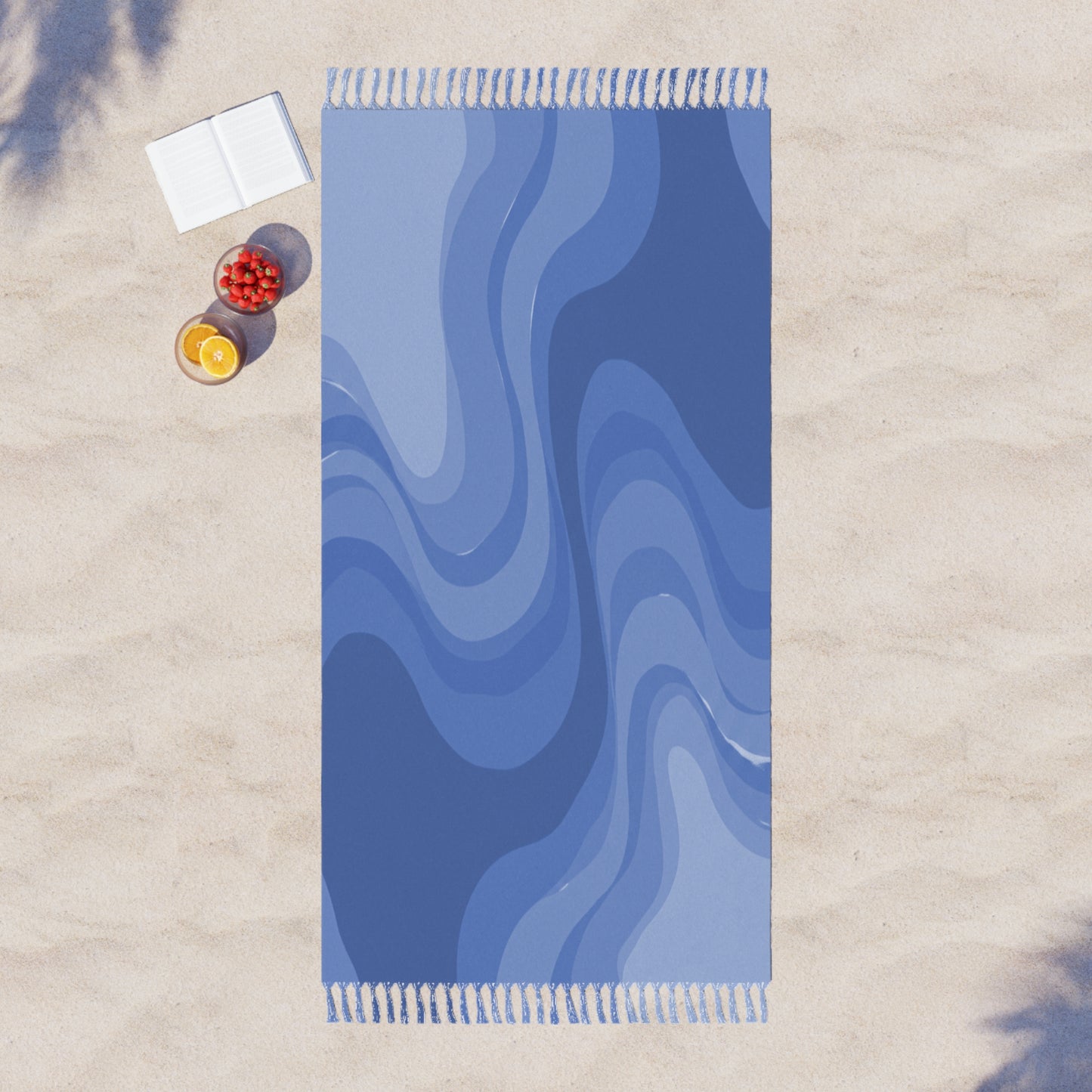 Deep Blue Wavey 38" × 81" Boho Beach Cloth