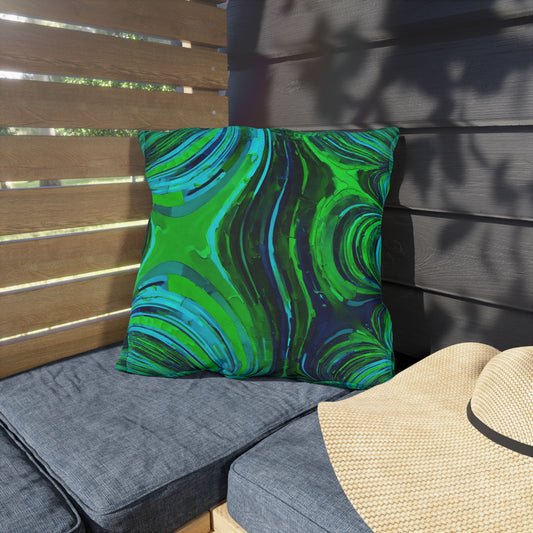 Uzi Spiral Blue Green Outdoor Pillow, 18" x 18"