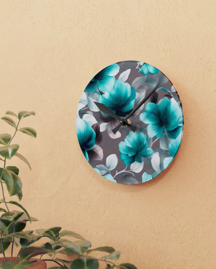 Tif Green Gray Floral Bunch Acrylic Round Wall Clock, 8" x 8"