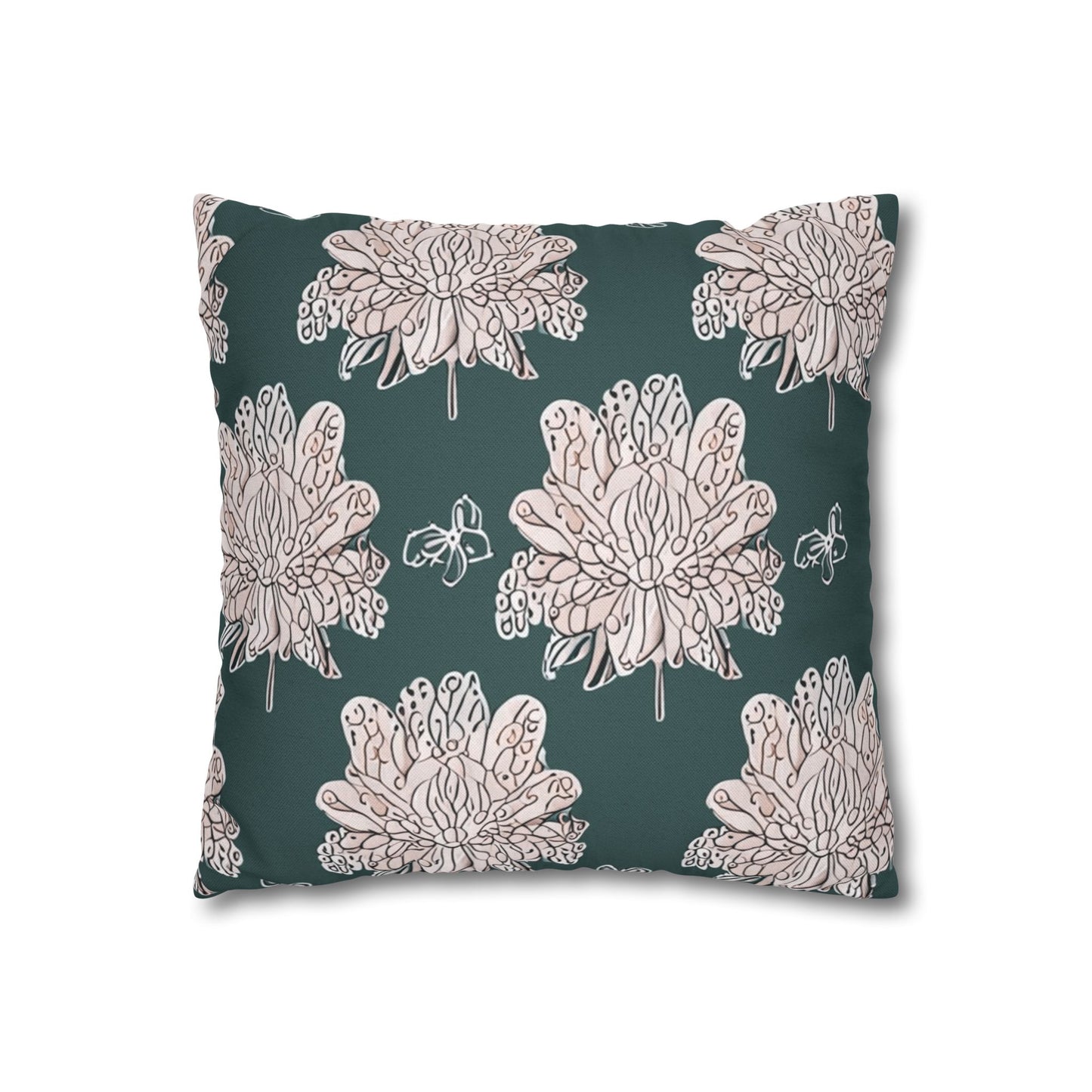 Soft White Floral Butterflies Spun Polyester Square Pillowcase, 14" x 14"