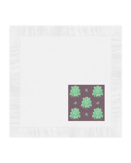 Mint Green Floral Butterflies White Coined Napkins, 4.8" x 4.8"