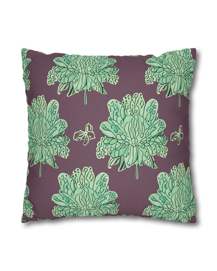Mint Green Floral Butterflies Spun Polyester Square Pillowcase, 14" x 14"