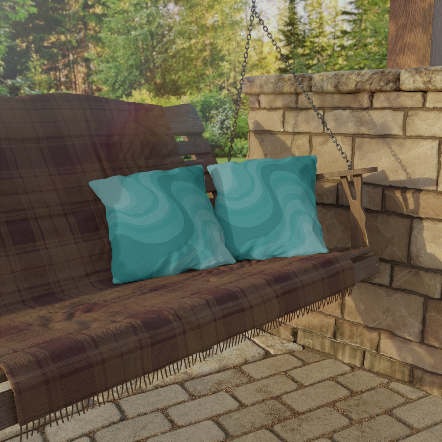 Tif Green Wavey 16" x 16" Outdoor Pillow