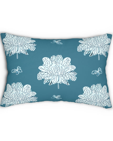 Tif Green White Floral Butterflies Spun Polyester Lumbar Pillow, 20" x 14"