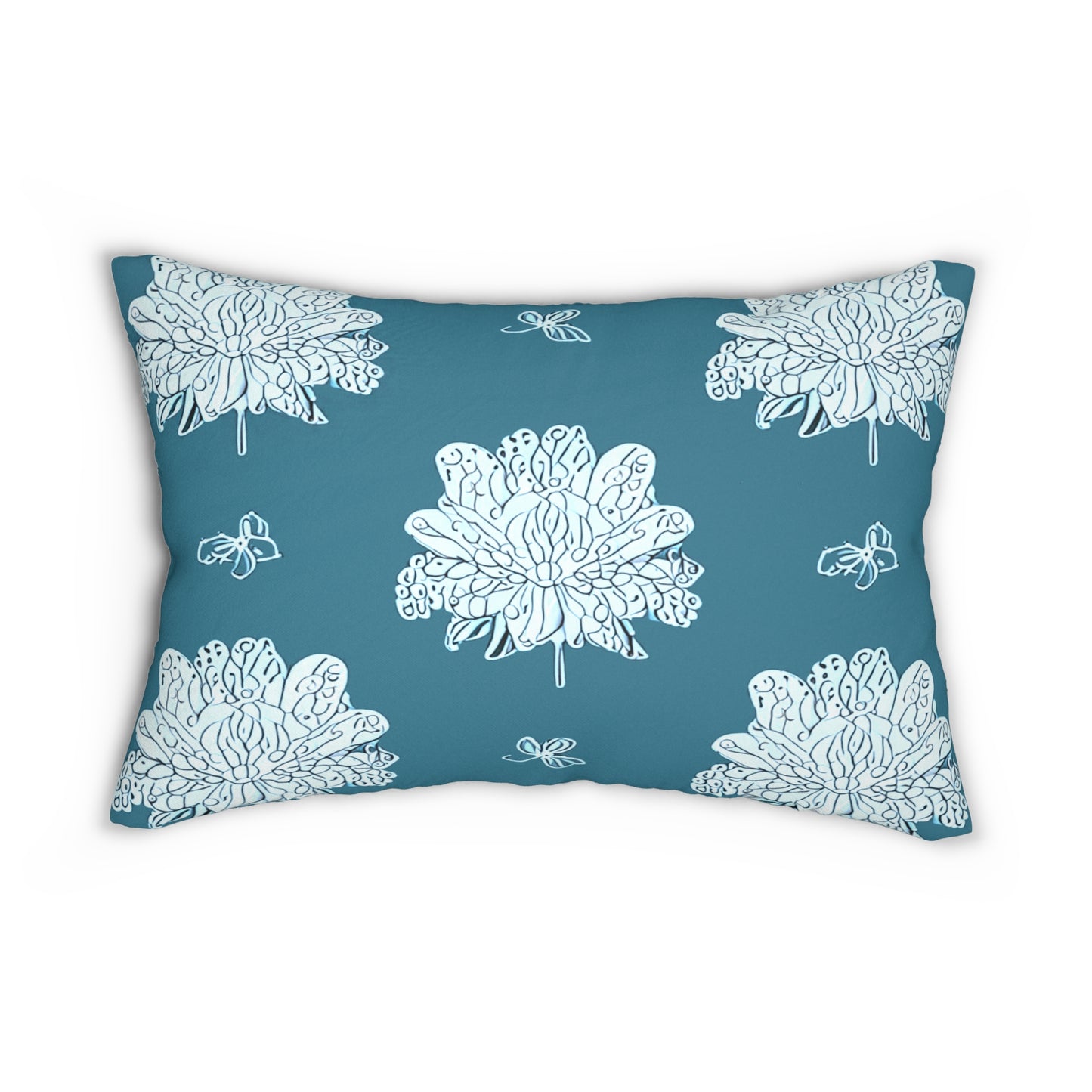 Tif Green White Floral Butterflies Spun Polyester Lumbar Pillow, 20" x 14"
