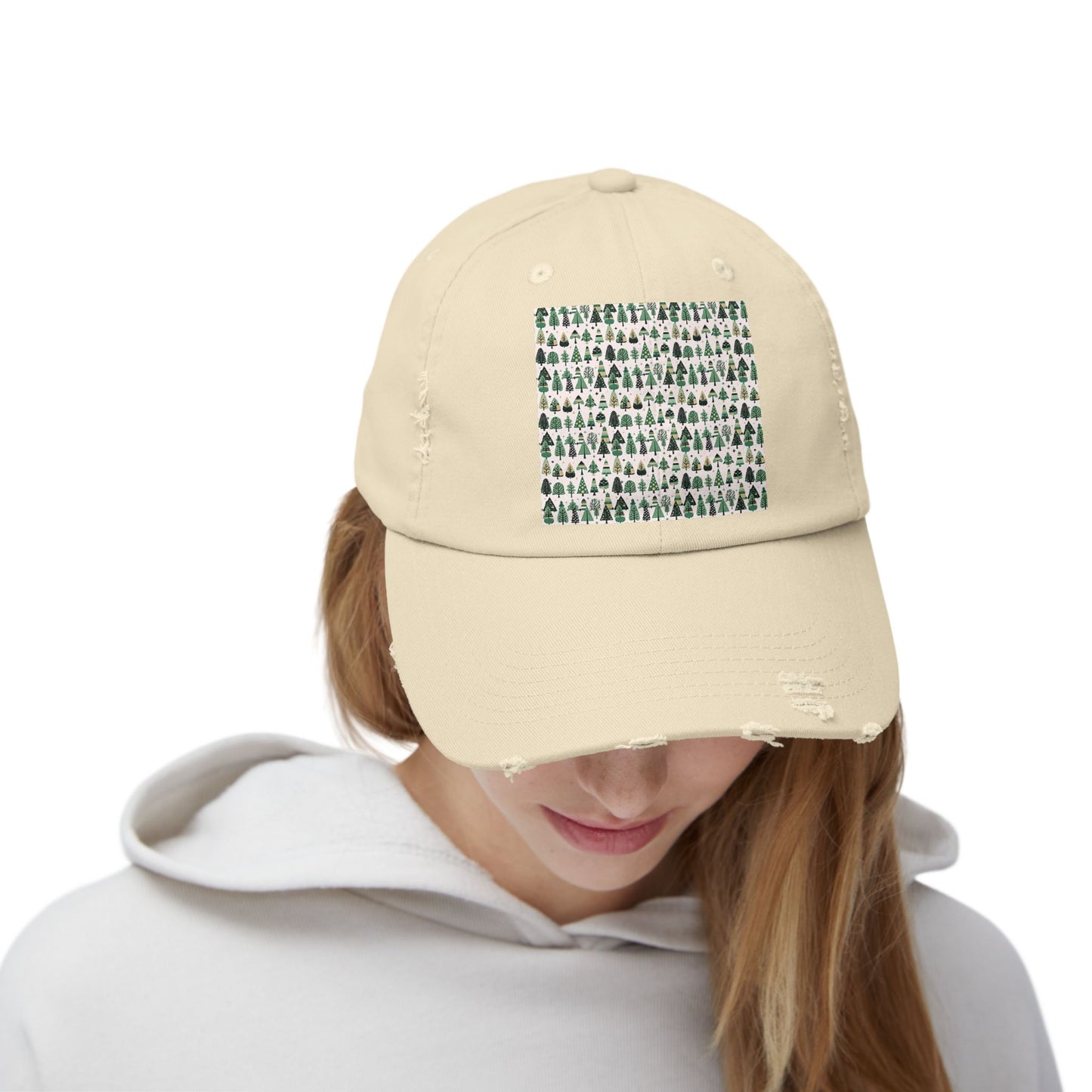 Mini Vintage Green Trees Unisex Distressed Cap