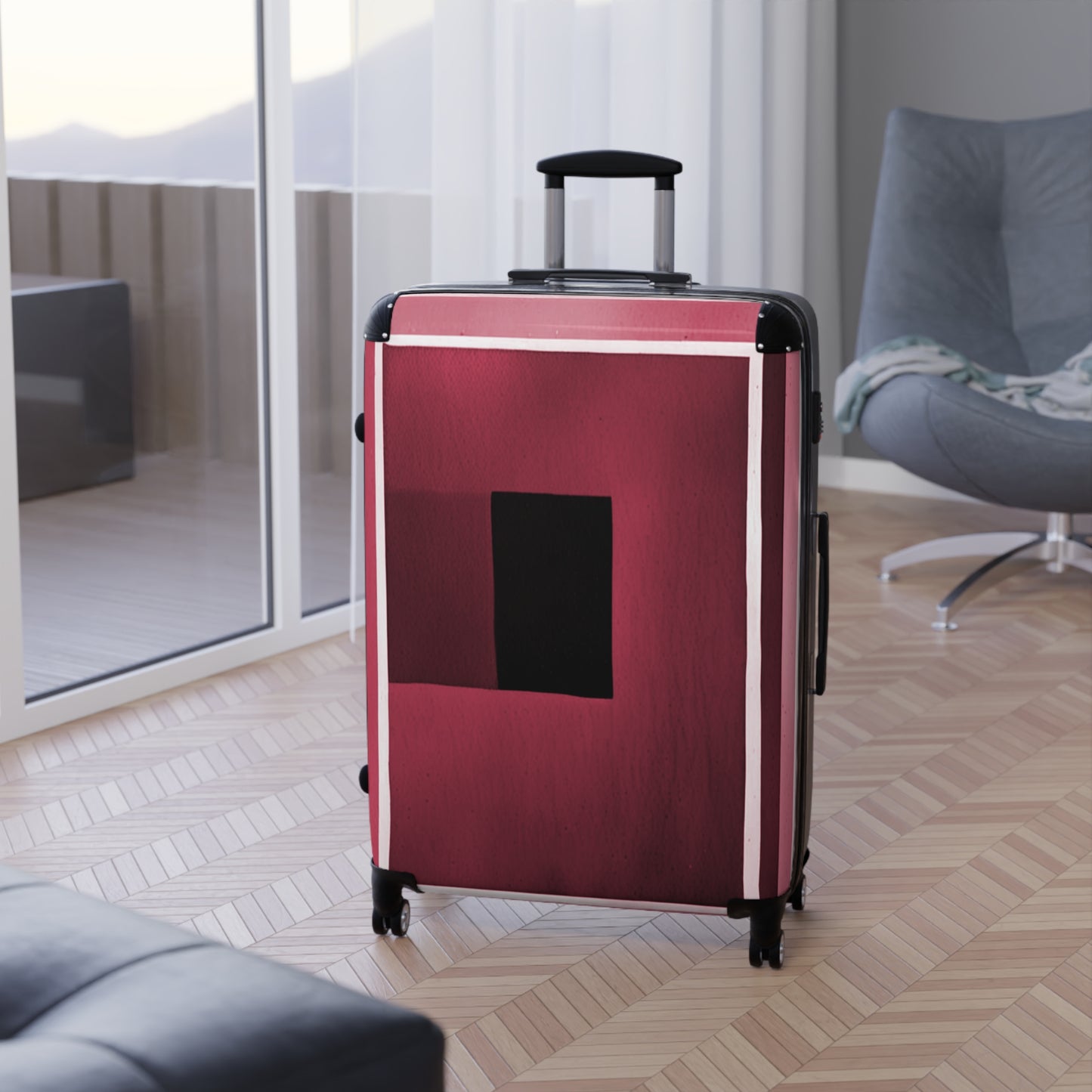 Red Shadow Large Suitcase with built in lock, 4 double-wheels, telescopic handle, and ABS back hard-shell