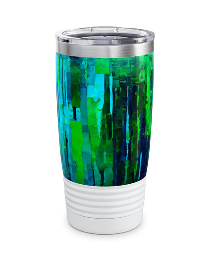 Striped Blue Green Ringneck Tumbler, 20oz in white