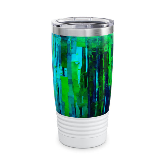 Striped Blue Green Ringneck Tumbler, 20oz in white, steel and black