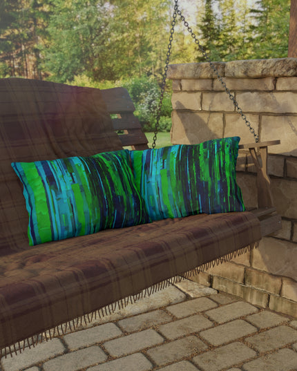Striped Blue Green 20" x 14" Outdoor Pillow