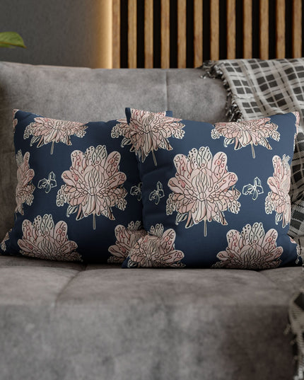Rose White Floral Butterflies Spun Polyester Square Pillowcase, 14" x 14"