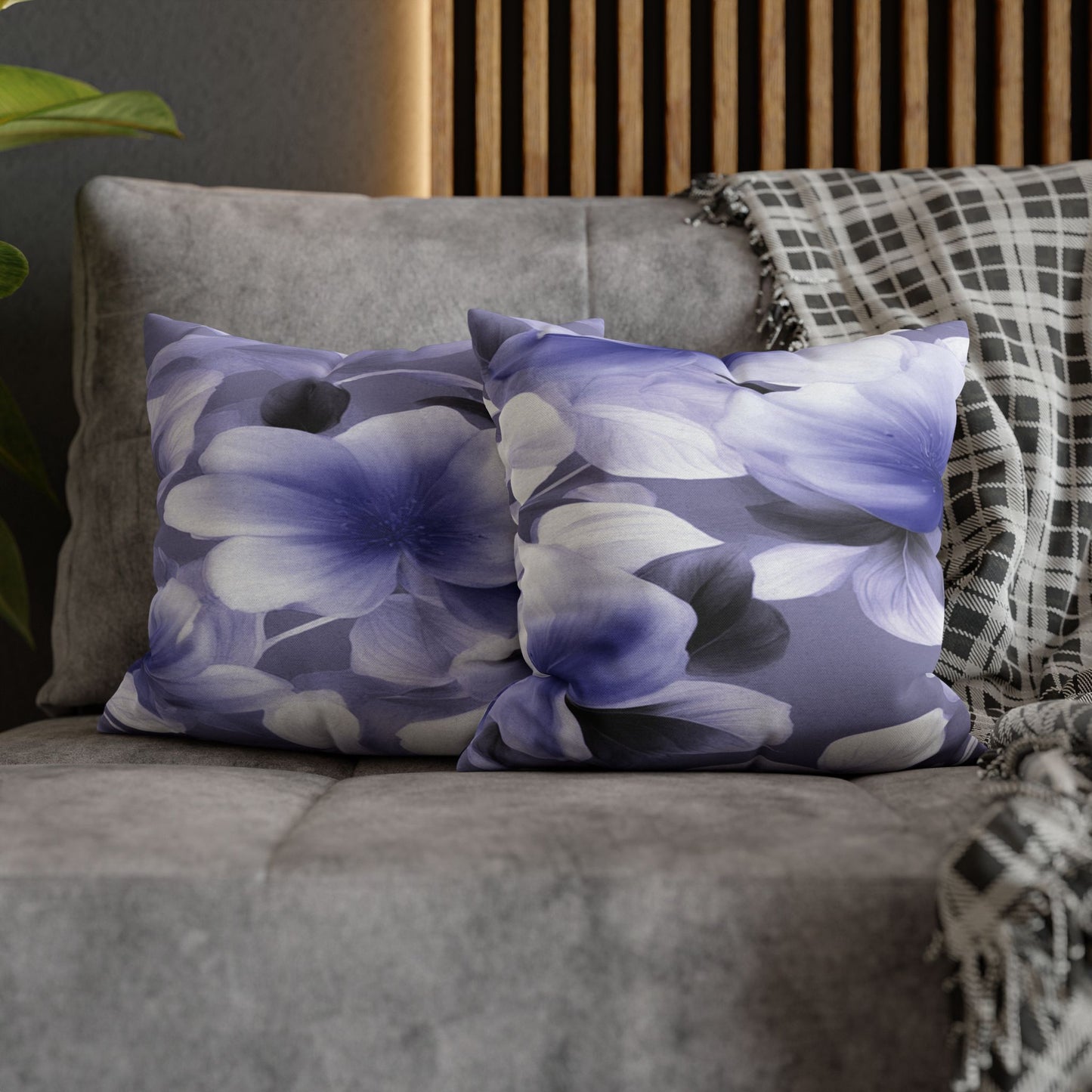 Indigo Blossom Floral Bunch Spun Polyester Square Pillowcase, 14" x 14"