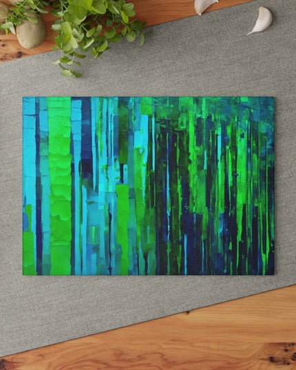 Striped Blue Green 8" x 11" Glass Cutting Board
