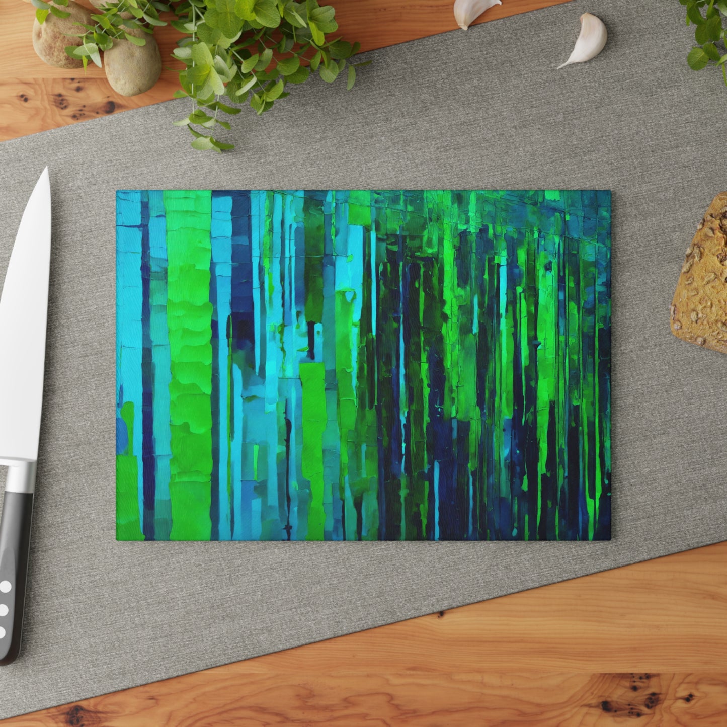 Striped Blue Green 8" x 11" Glass Cutting Board