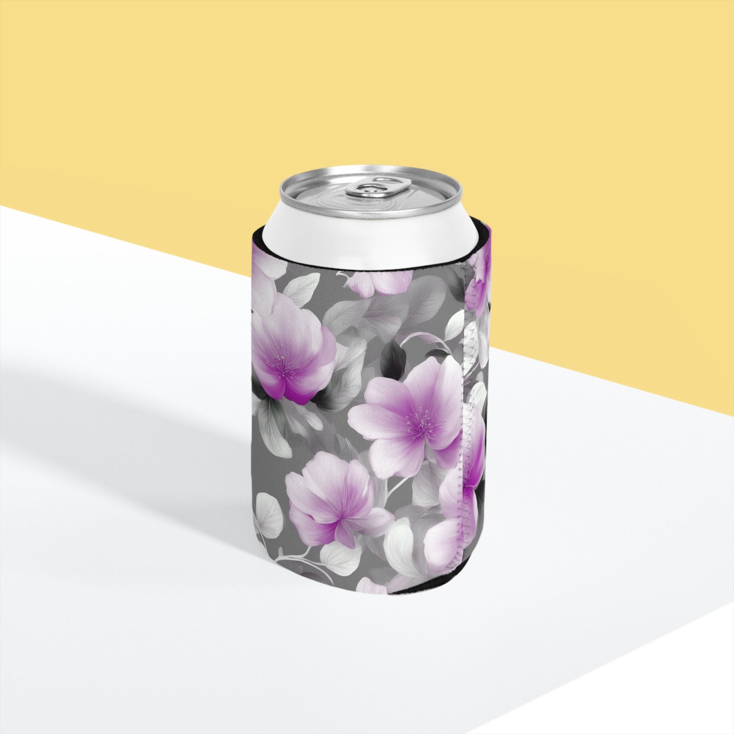 Purple Blossom Floral Bunch 12 oz Can Cooler Sleeve