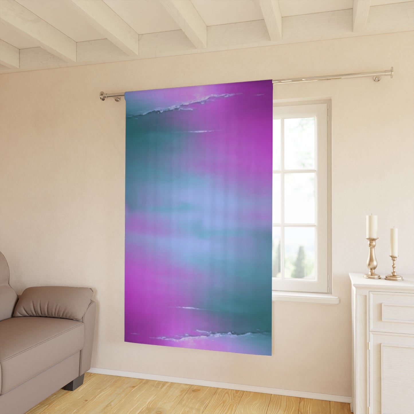 Dark Blue Green Sea Purple Fog Window Curtain, 50" x  84", blackout