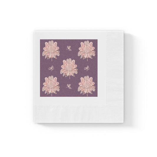 Pink Floral Butterflies White Coined Napkins, 4.8" x 4.8"