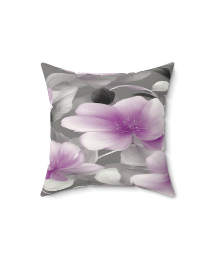 Purple Blossom Floral Bunch Faux Suede Square Pillow, 14" x 14"