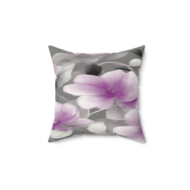 Purple Blossom Floral Bunch Faux Suede Square Pillow, 14" x 14"