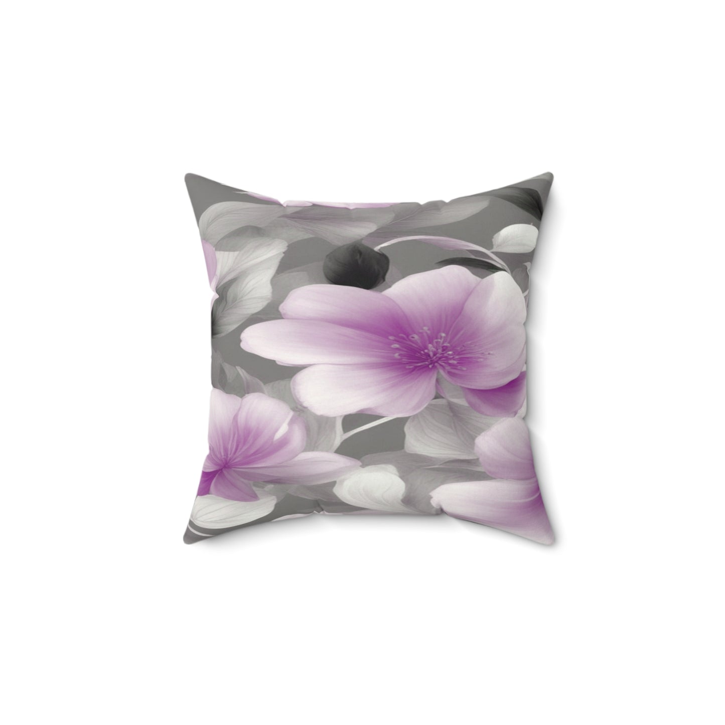 Purple Blossom Floral Bunch Faux Suede Square Pillow, 14" x 14"