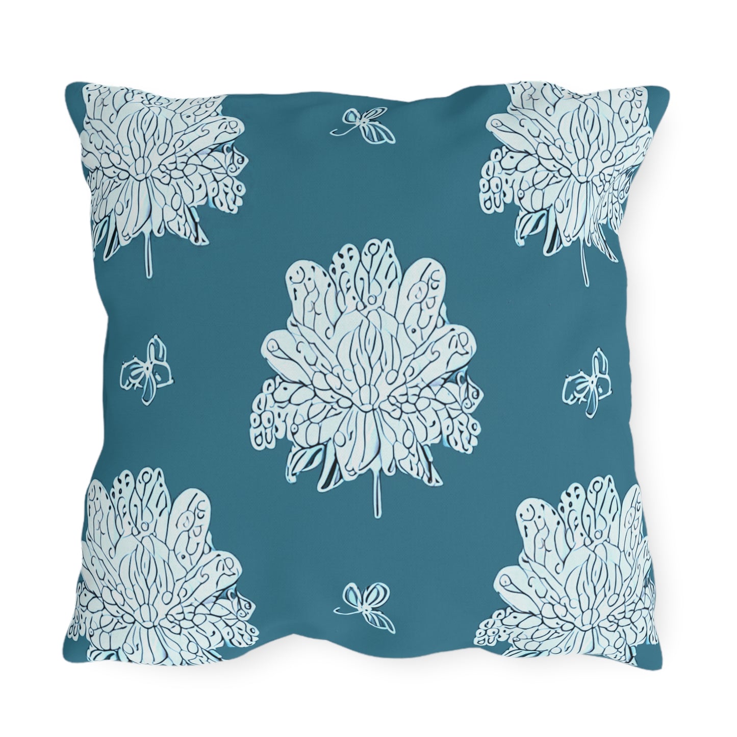 Tif Green White Floral Butterflies 20" x 20" Outdoor Pillows