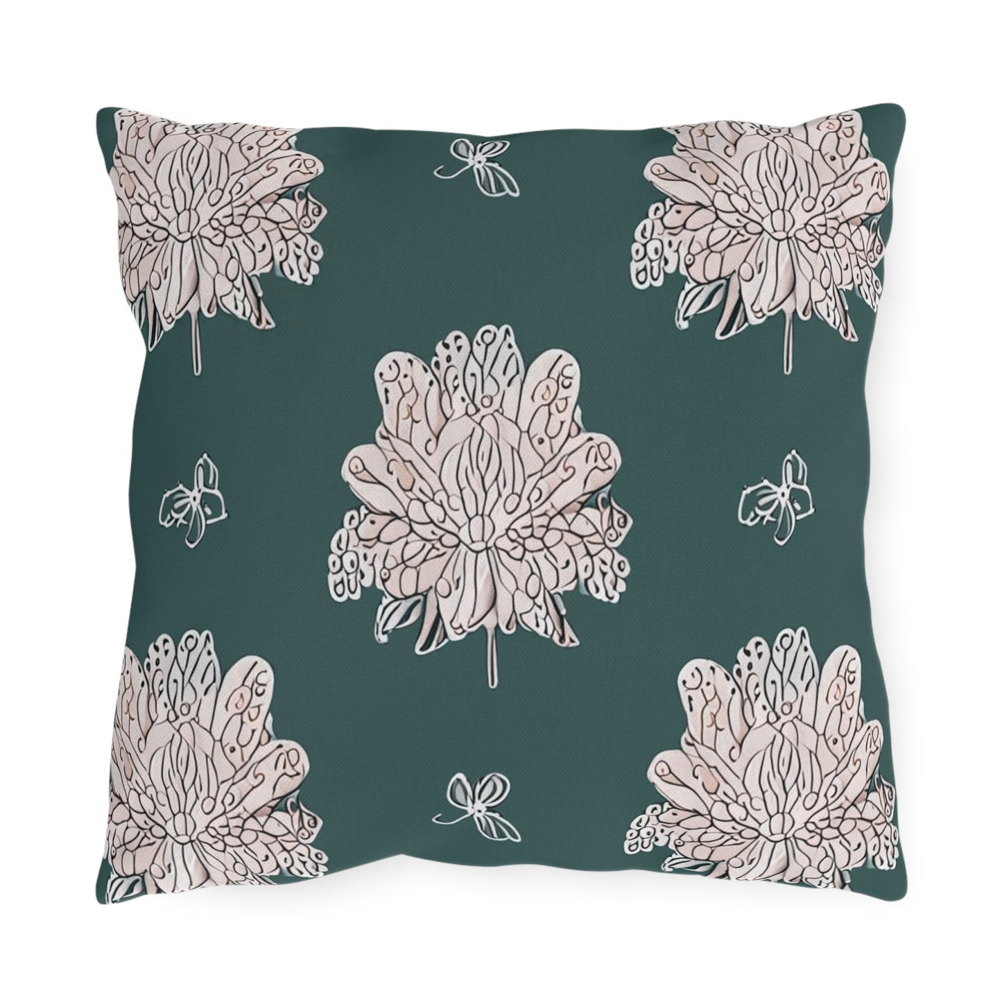Soft White Floral Butterflies 16" x 16" Outdoor Pillow