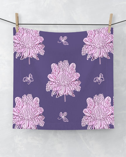 Magenta Floral Butterflies Face Towel, 13" x 13"