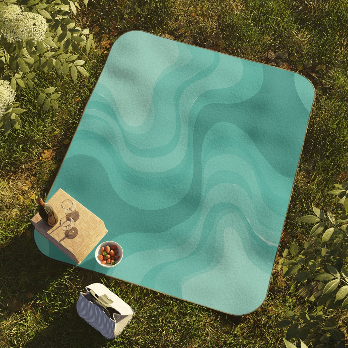 Tif Green Wavey 61" × 51" Picnic Blanket