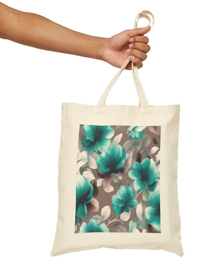 Tif Green Gray Floral Bunch Cotton Canvas Tote Bag