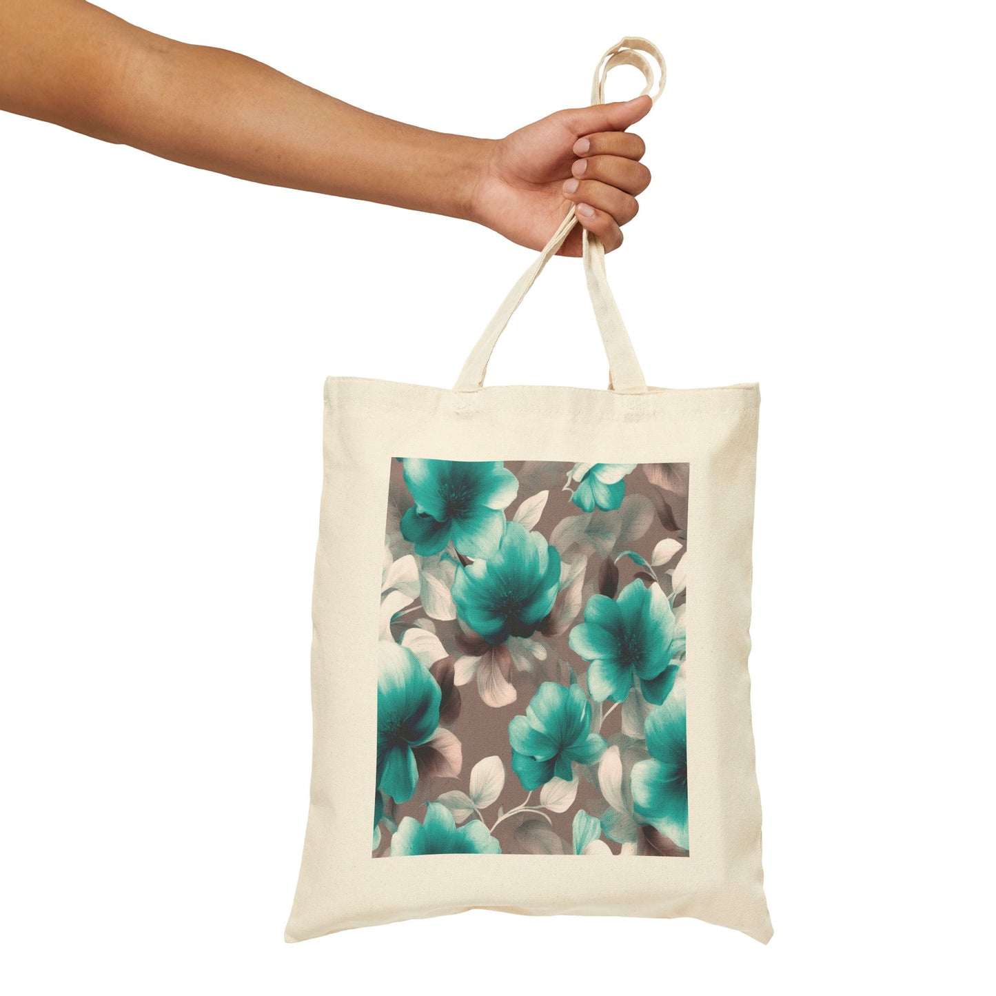Tif Green Gray Floral Bunch Cotton Canvas Tote Bag