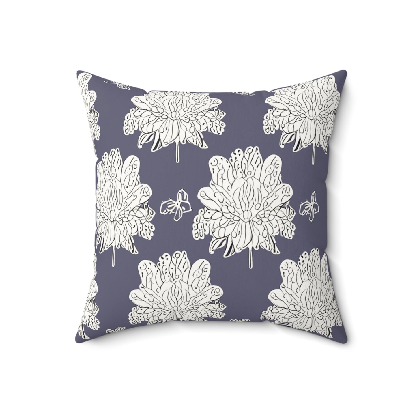 White Floral Butterflies 18" x 18" Faux Suede Square Pillow